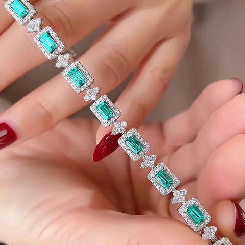 Handmade Lab Aquamarine Diamond Bangle Bracelet