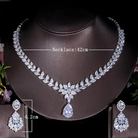 ThreeGraces Top Quality American Bridal Accessories CZ Stone Wedding Costume Necklace and Earrings Jewelry Sets For Brides JS003