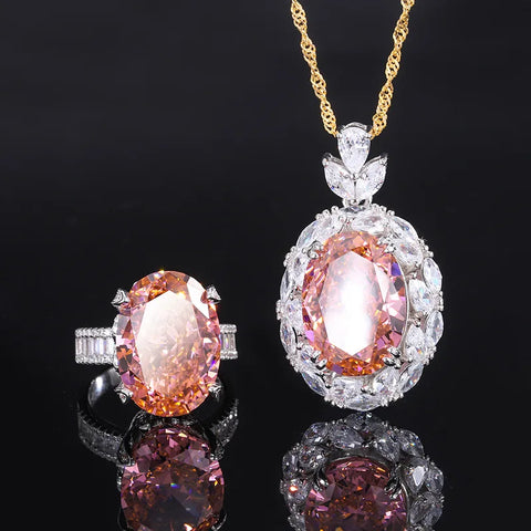 Champagne High Carbon Diamond Luxury Designer Jewelry Set For Women 925 Sterling Silver Pendant Necklace Ring Engagement Wedding