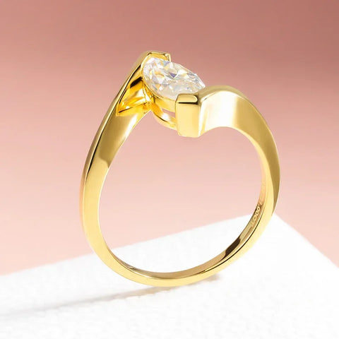 Smyoue 18K Plated 1CT Marquise Cut Moissanite Solitaire Ring