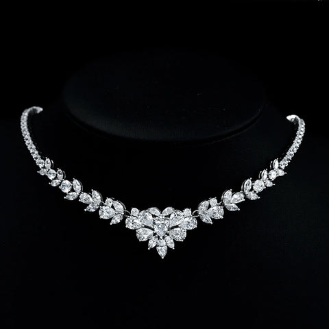 Wong Rain Luxury 925 Sterling Silver Pear White Sapphire Gemstone Pendant Necklace for Women Wedding Engagement Fine Jewelry