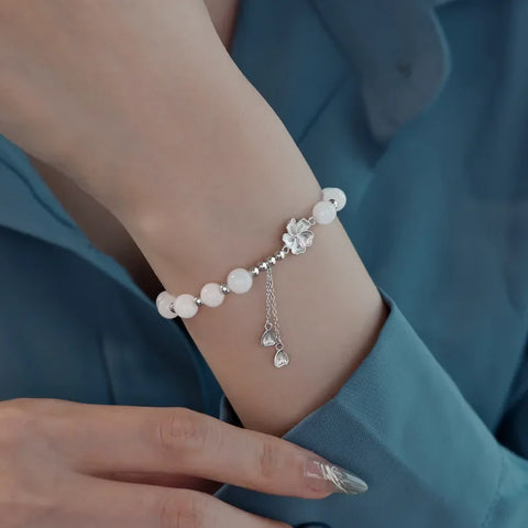 Luxurious Gold Thread Jade Peach Blossom Bracelet
