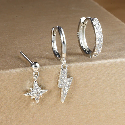 3PCS Luxury Star Pendant Piercing Earrings
