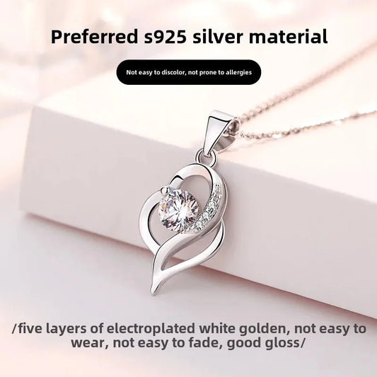 Pure Silver Necklace Women's 2021 New Style Heart Shaped Pendant Birthday Gift Ideal For Girls Friends Day Gift
