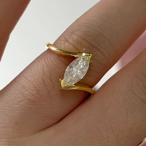 OEVAS 1ct 5x10mm Marquise Cut Moissanite Ring