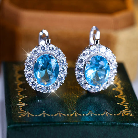 Cute Small Blue Green Zircon Stone Hoop Earrings