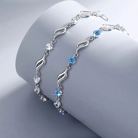 Retro 925 Sterling Silver Blue Crystal Bracelets
