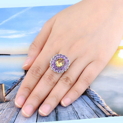 Natural Pink Amethyst Citrine Sterling Silver Ring