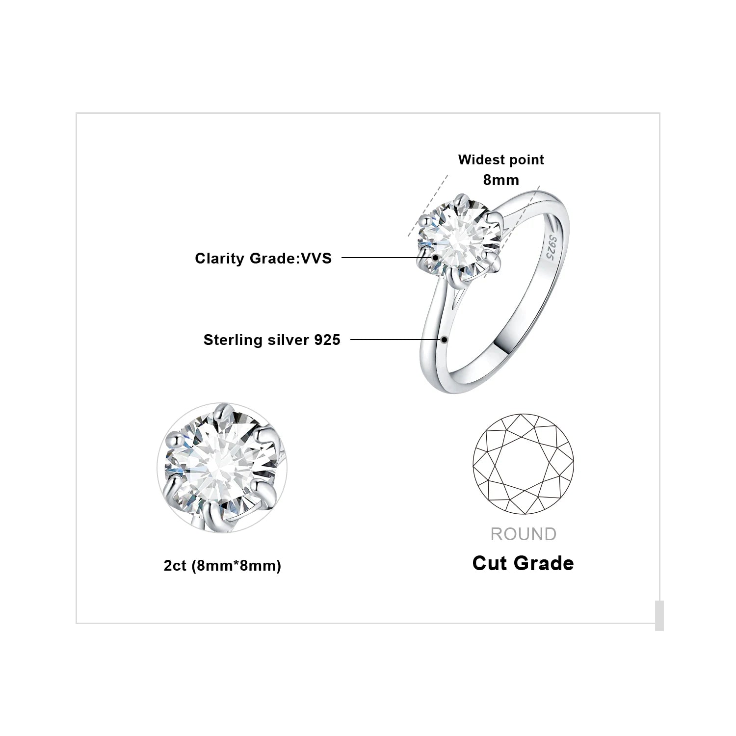 JewelryPalace Moissanite D Color 0.5ct 1ct 1.5ct 2ct Round Cut - BOLEVARD RING