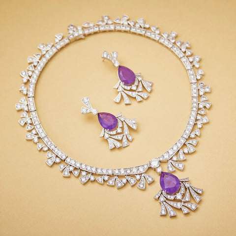 AY Luxury Temperament AAA Zircon Dreamy Mysterious Purple Necklace Earrings For Women Wedding Party Evening Dress Jewelry Set