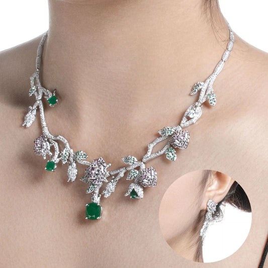 Autumn and winter earrings temperament flowers rose necklace full of diamonds suit women