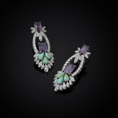 INJEWELIFE Turquoise Colors Cubic Zirconia Amethyst Jewelry Sets for Women Wedding Accessories Elegant Bridal Jewellery