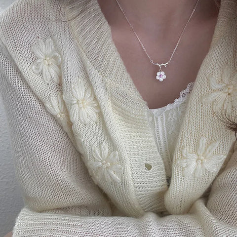 Cherry Blossom Pendant Necklaces for Women Clavicle Chains Necklace INS Popular Fashion Jewelry Wedding Party Birthday Gift
