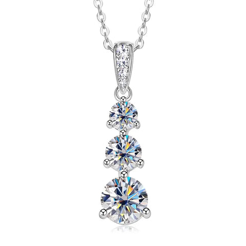 Moissanite Three stone Pendant necklace