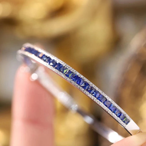 Aazuo 18K Pure White Gold Natrual Blue Sapphires