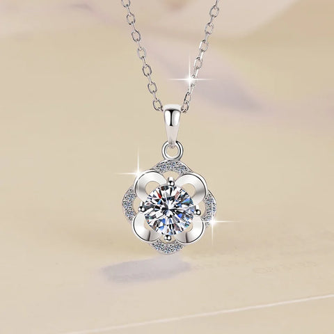 JECIRCON 1CT Moissanite Pendant Necklace for Women Light Luxury Fashionable 925 Sterling Silver Collarbone Chain Durable Jewelry