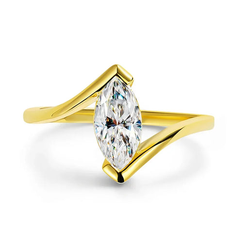 Smyoue 18K Plated 1CT Marquise Cut Moissanite Solitaire Ring