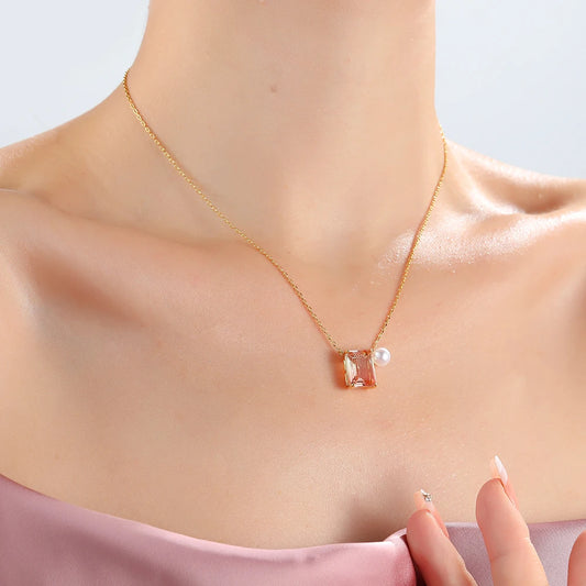 2024 New Drop Shipping Gradient Color Square Crystal Zirconia Pendants & Necklaces Jewelry Collar Colar De Plata