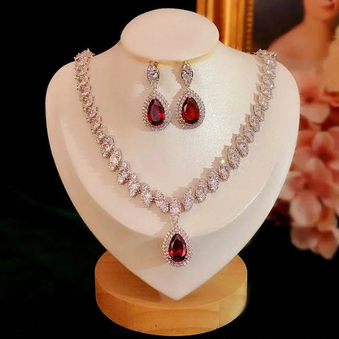 Fine Jewelry Sets For Women Water Vintage Drop Cubic Zirconia Created Gemstone Necklaces Drop Earring Bridal Wedding Bijoux