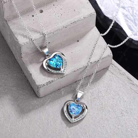 925 Sterling Silver Heart Blue Zircon Choker Necklaces For Women  Jewelry Accessories Wholesale Argent 925 GaaBou Jewellery