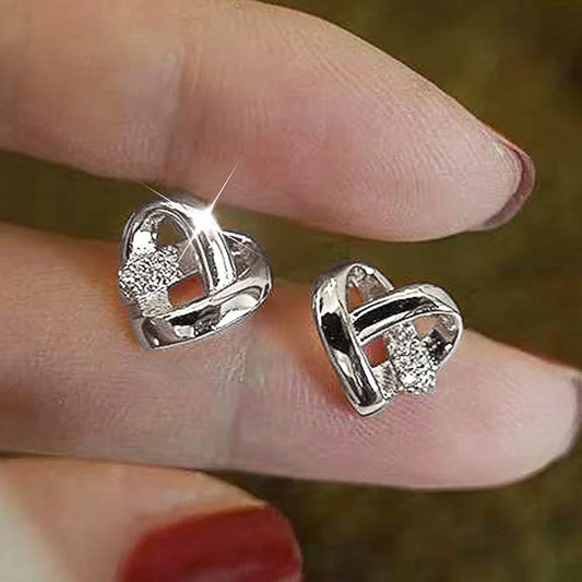 Huitan Eternity Love Earrings Ear Stud Piercing Silver