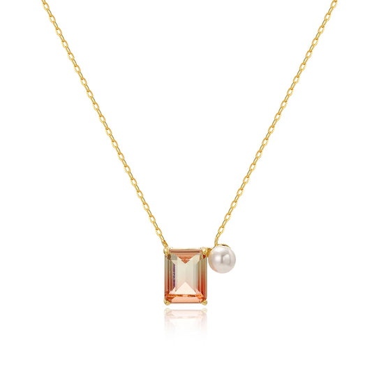 2024 New Drop Shipping Gradient Color Square Crystal Zirconia Pendants & Necklaces Jewelry Collar Colar De Plata