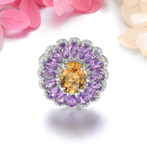 Natural Pink Amethyst Citrine Sterling Silver Ring
