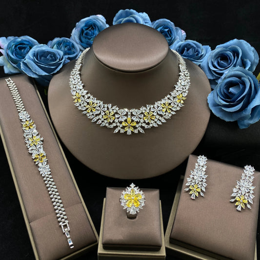 JRH Luxury Women's Jewelry set Zirconia Necklace Bracelet Ring Earrings Suitable For Weddings Anniversaries and Parties Gift set