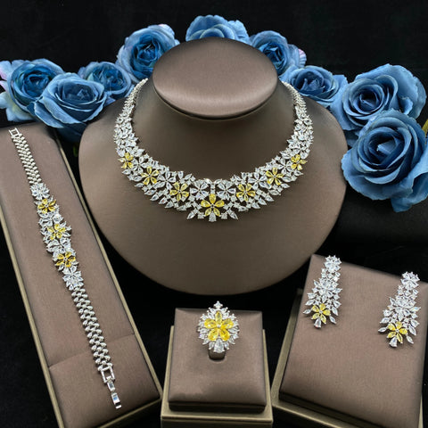JRH Luxury Women's Jewelry set Zirconia Necklace Bracelet Ring Earrings Suitable For Weddings Anniversaries and Parties Gift set