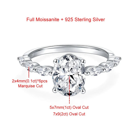 1ct 2ct Oval Cut All Moissanite Engagement Ring