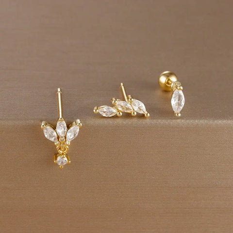 3PCS Stainless Steel Gold Color Crown Stud Earring