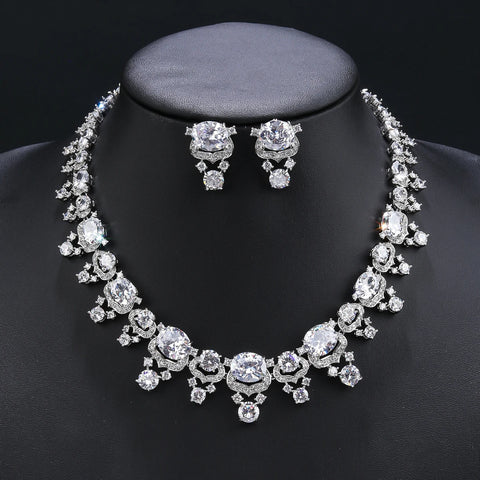 Luxury Cubic Zirconia Imitation agate stone Bridal Wedding Jewelry Set Ladies Party Lip Pendant Necklace Earrings Set  CN11330