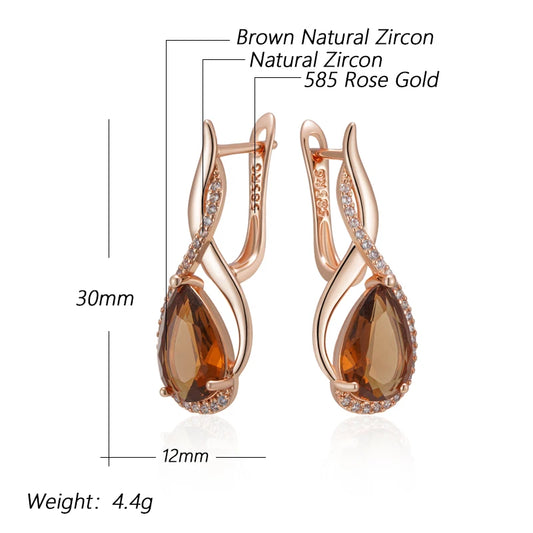 Kinel Hot Light Brown Natural Zircon English Earrings
