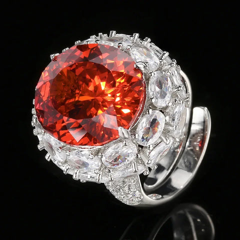 Luxury Blue Red Macrame Oval Gemstone Adjustable Rings
