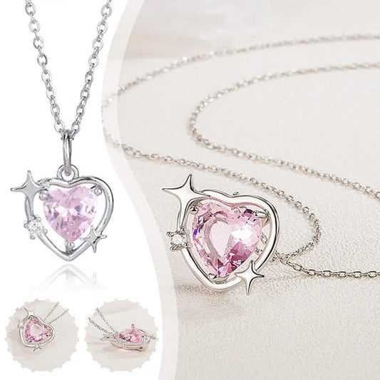 Pink Heart Pendant Necklace for Women Lovers Rhinestione Clavicle Chain Chocker Female Cute Crystal Moonstone Necklace Jewl F7K6