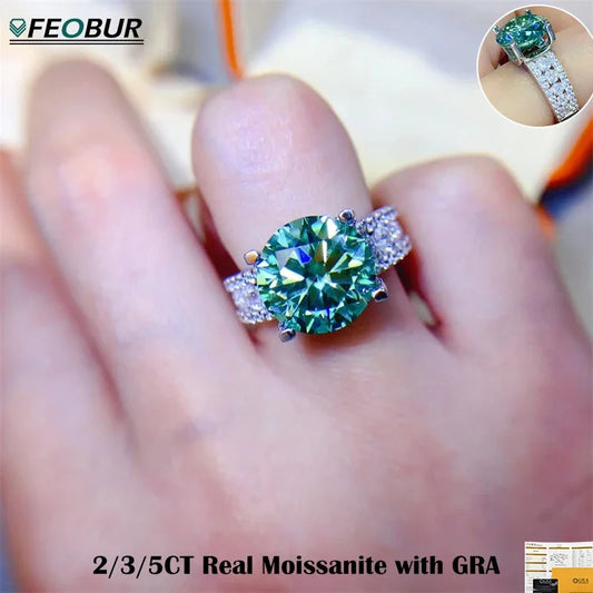 FEOBUR 2/3/5CT Green Moissanite Rings