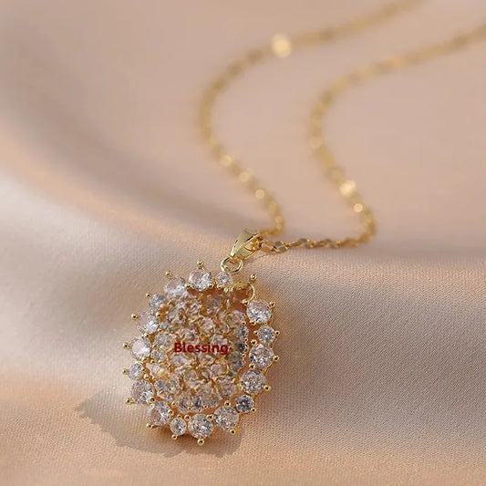 Women's Necklace Cross-Border Vintage Diamond Embedded Colorful Zircon Korean Style Fashion Gem Clavicle Chain Jewelry