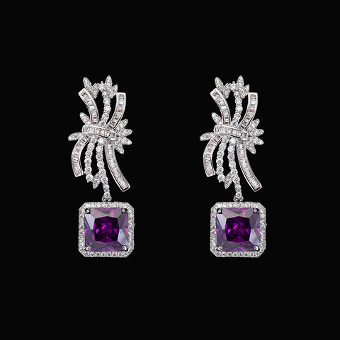 Dubai Luxury Purple Crystal Necklace, Necklace, Earring Set, Suitable for Women Brides' Wedding Jewelry Parties
