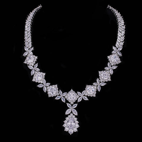 2024 Top 4 Piece Set Dubai Cubic Zirconia Tassel Drop Big Bridal Necklace Bridal Party Luxury Jewelry Set