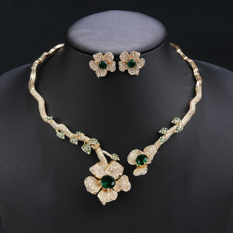 Elegant Flower Necklace Earrings, European Jewelry Bridal Wedding Party, Dress Accessories Fashion CZ Jewelry Set CN11315