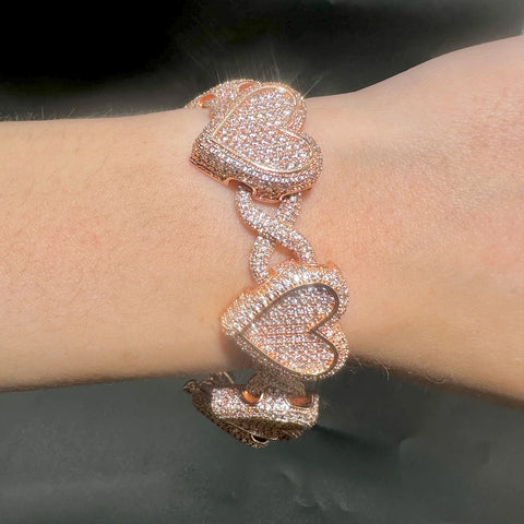 Aokaishen Iced Out Heart Infinity Cuban Link Bracelet