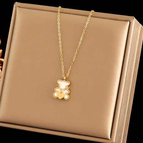 EILIECK 316L Stainless Steel Star Flower Bear Necklace Earrings