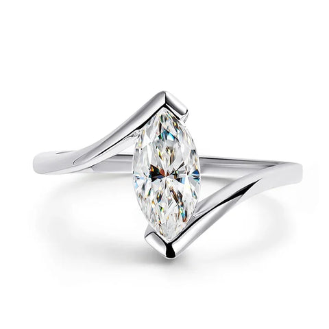 Smyoue 18K Plated 1CT Marquise Cut Moissanite Solitaire Ring