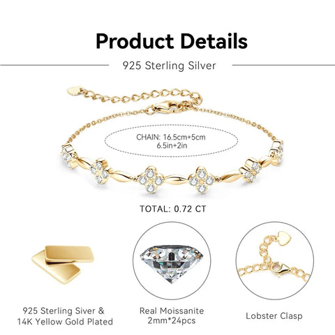 14k Gold Plated 2mm All Moissanite Diamond Bracelet