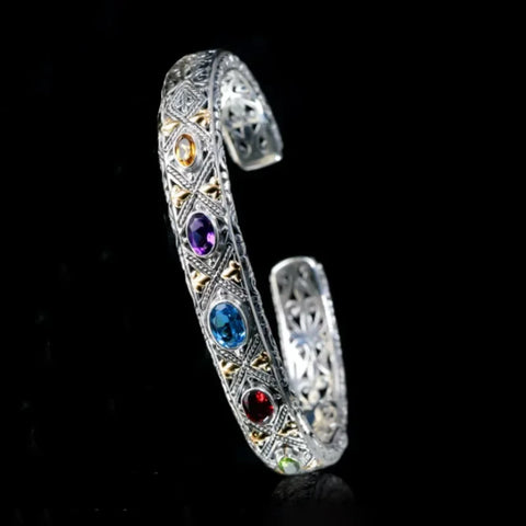 Luxury Inlaid Colored Gemstone Bracelet