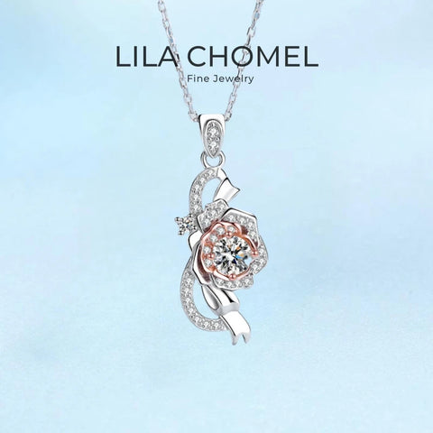 Girlfriend Birthday Gift 18K White Gold Necklaces Women Engagement 0.5CT Moissanite Diamond Rose Pendant Wedding Fine Jewelry