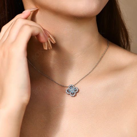MINTYBOX S925 Silver Moissanite Diamond Loop Full Motif Pendant Clover Diamond White Gold Necklaces for Women Girls Jewelry Gift