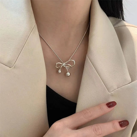 Exquisite Clavicle Chain Elegant Scrub Bow Pendant Necklace For Women Girls Temperament Collar Chain Korean Student
