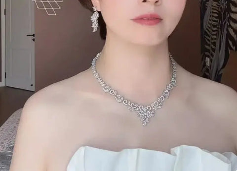 Light luxe zircon necklace Earrings set chain Bridal wedding accessories Wedding Dress Evening Dinner party annual party jewelry