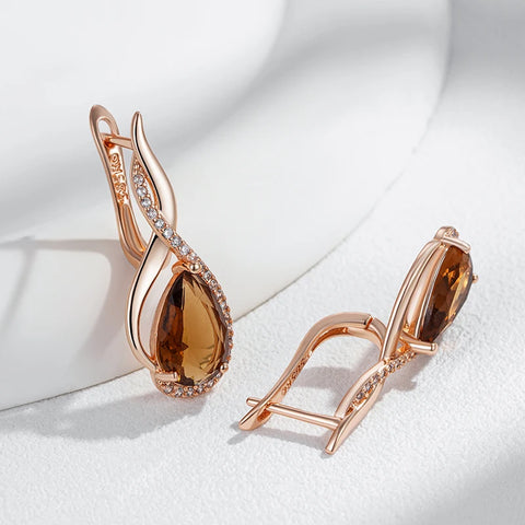 Kinel Hot Light Brown Natural Zircon English Earrings